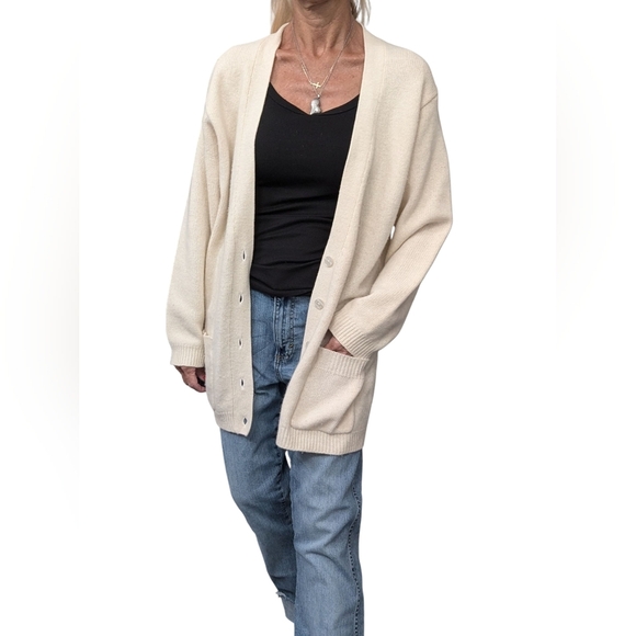 Vintage Nordstrom Town Square Lambswool Angora Cardigan Sweater Beige S - Picture 5 of 11